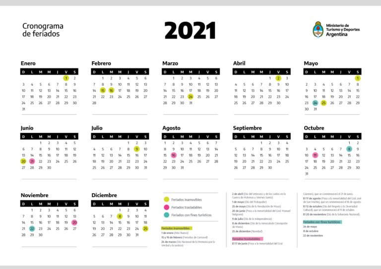 calendario argentino con dias destacados