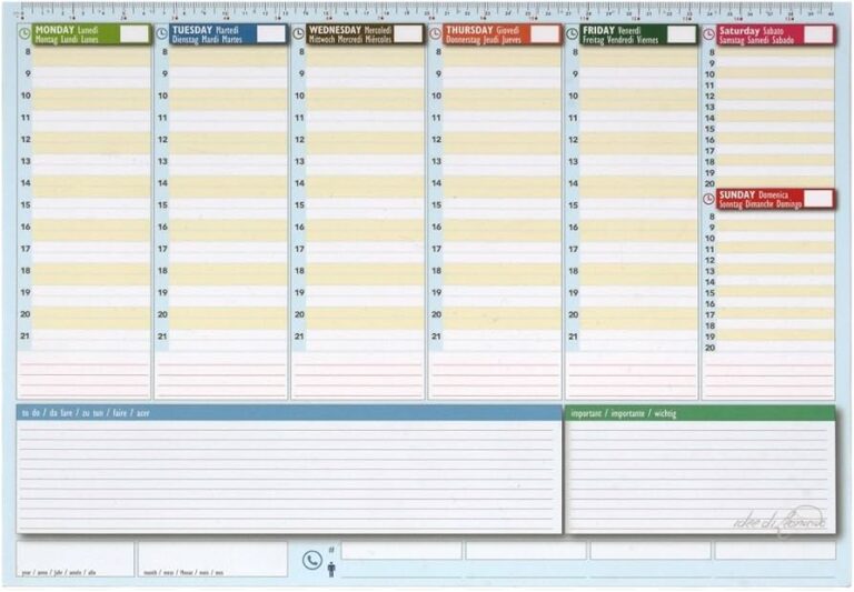 calendario semanal en una mesa de trabajo