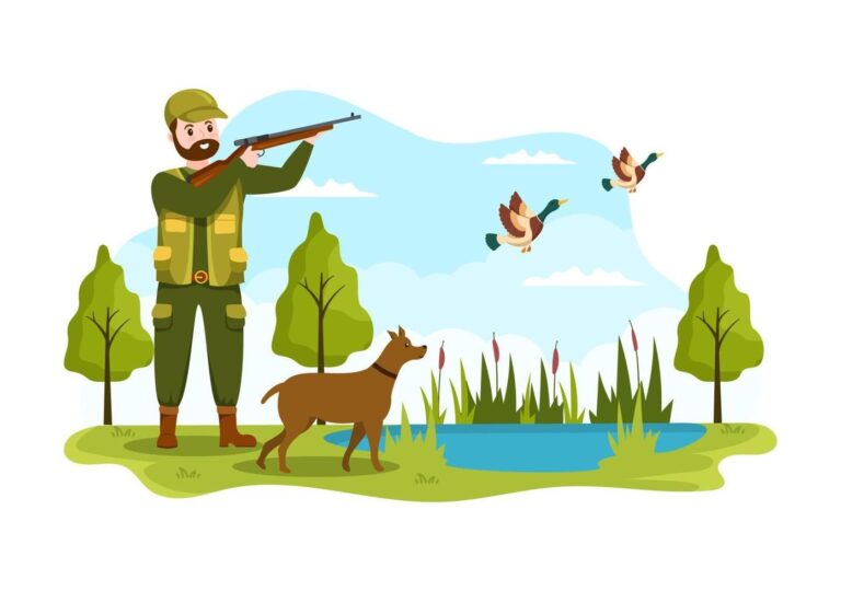 caza en el bosque con personajes animados