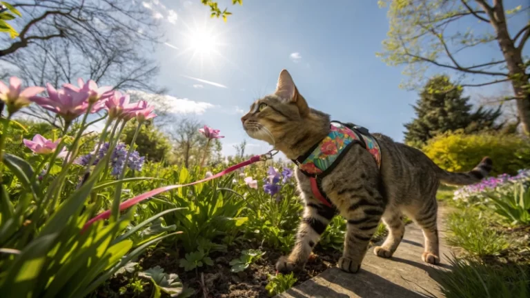 Cómo enseñarle a cazar a un gato de manera segura y efectiva 12 gato explorando un entorno natural seguro
