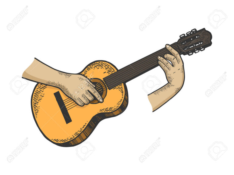 guitarra acustica con manos tocando