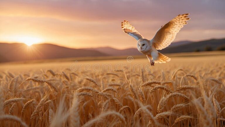 lechuza en vuelo sobre un campo