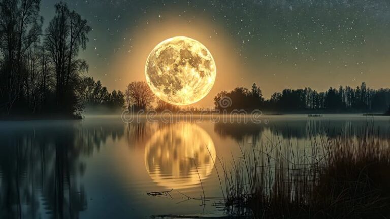 luna llena sobre un tranquilo lago