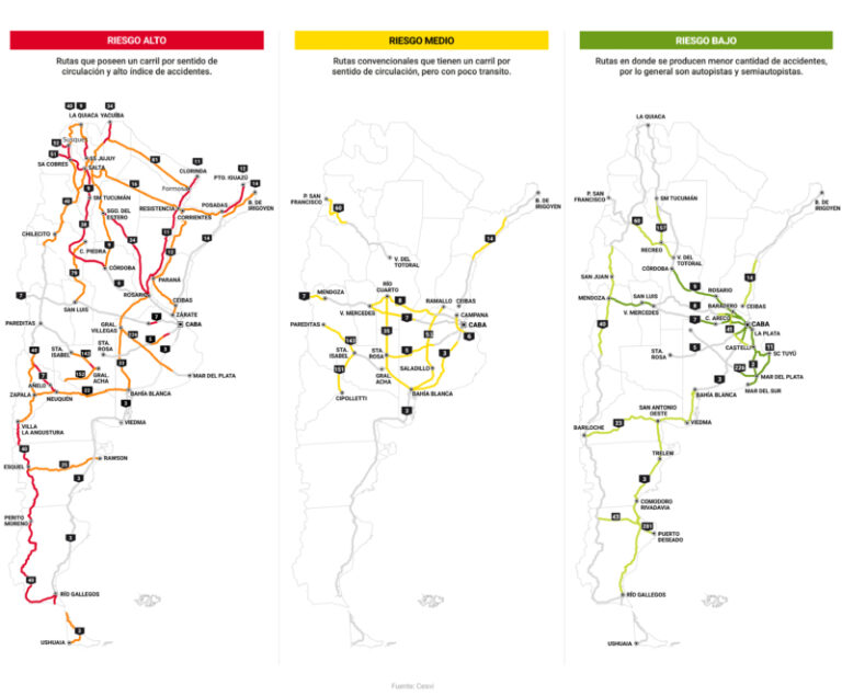 mapa de argentina con rutas destacadas