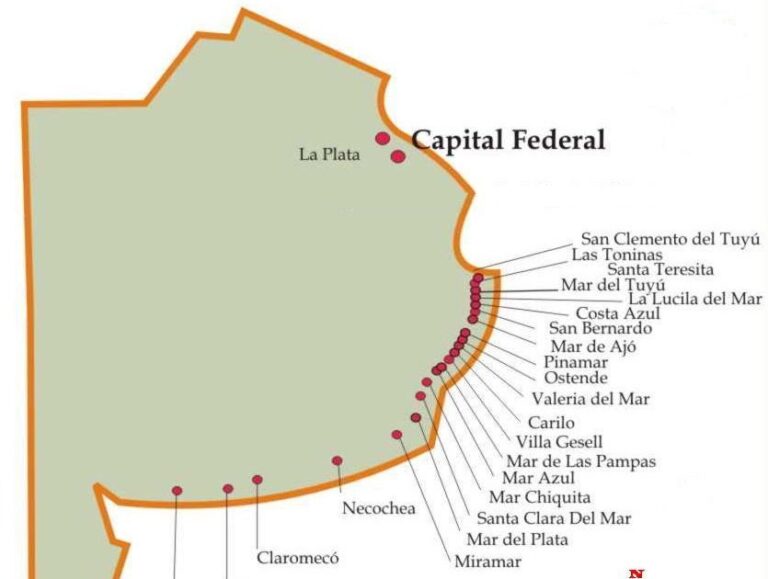 Qué distancia hay entre Pinamar y San Clemente del Tuyú 28 mapa de la costa argentina entre ciudades