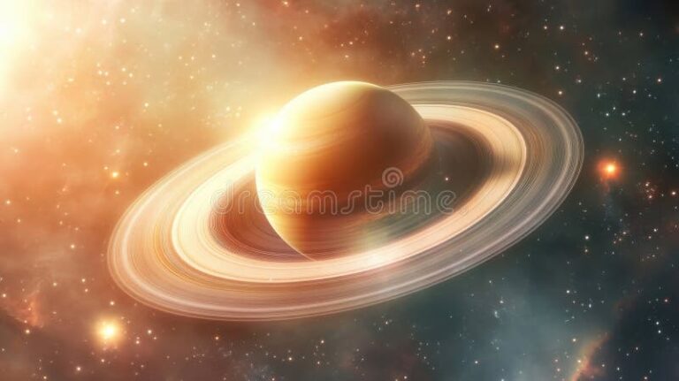 paisaje de saturno con sus anillos brillantes