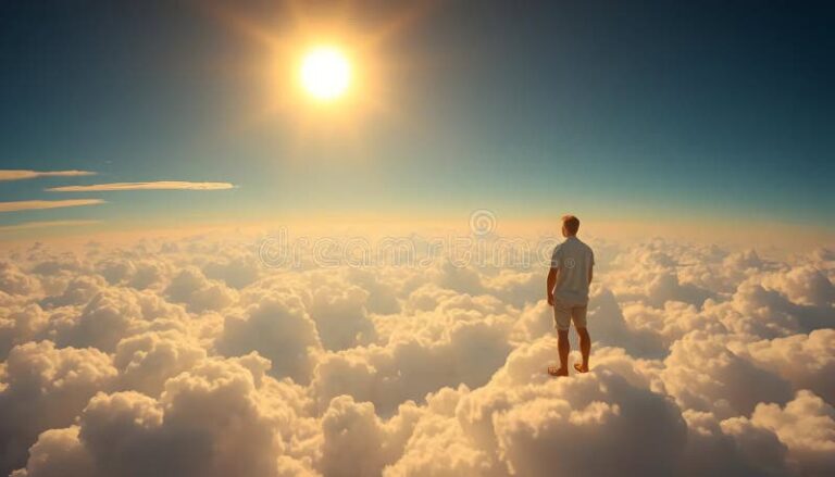 persona caminando entre nubes esponjosas