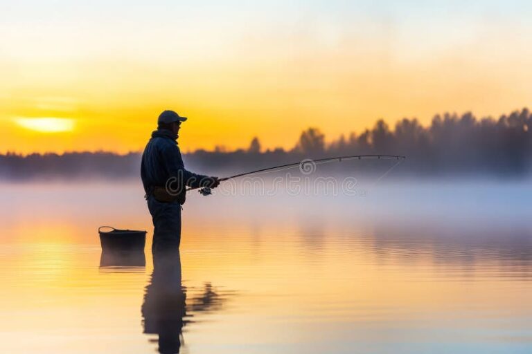 Por qué todos pescan menos yo y cómo puedo mejorar en la pesca 18 un pescador en un lago al amanecer